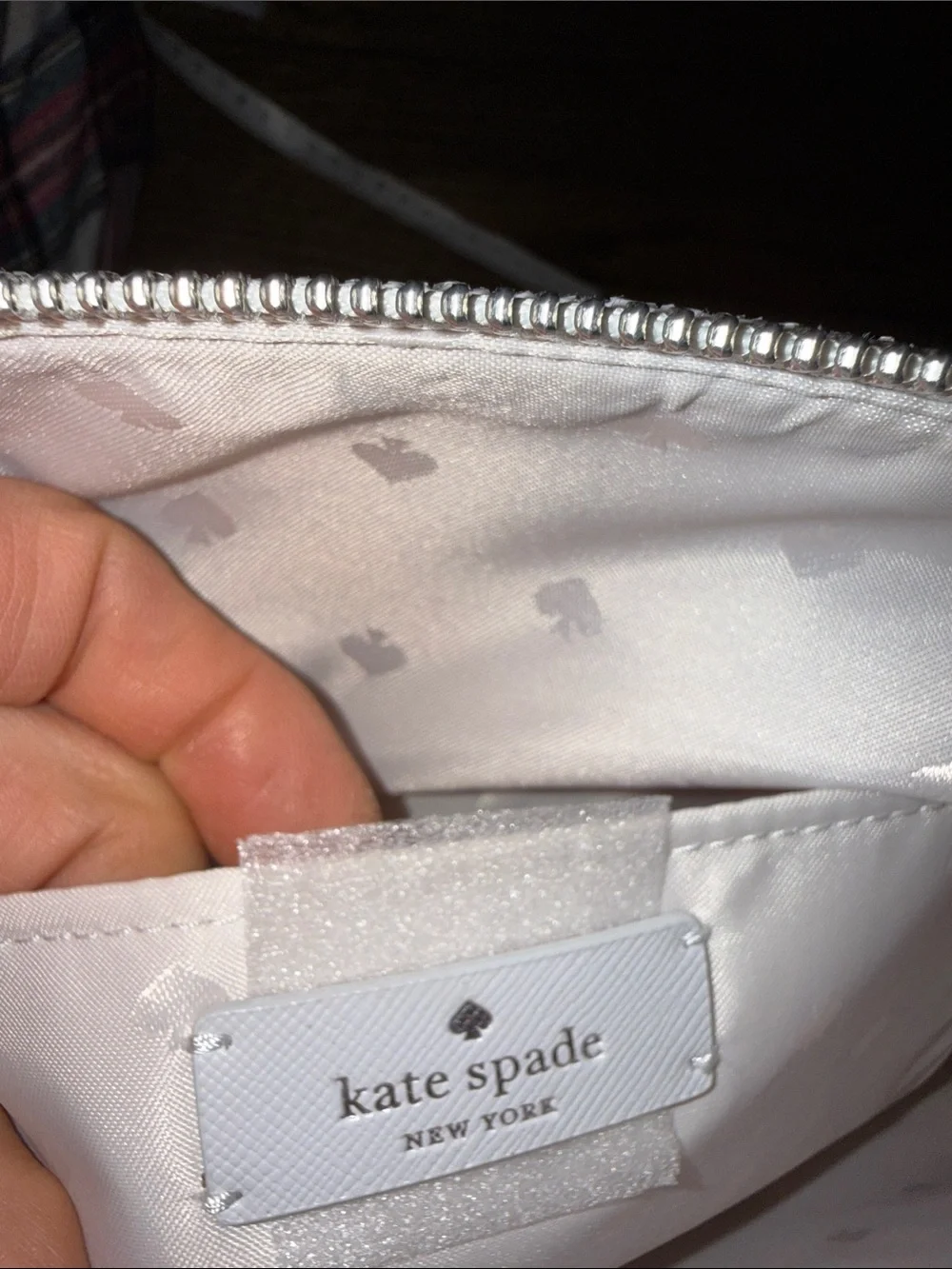 kate spade White Tote with Silver Glitter Accent